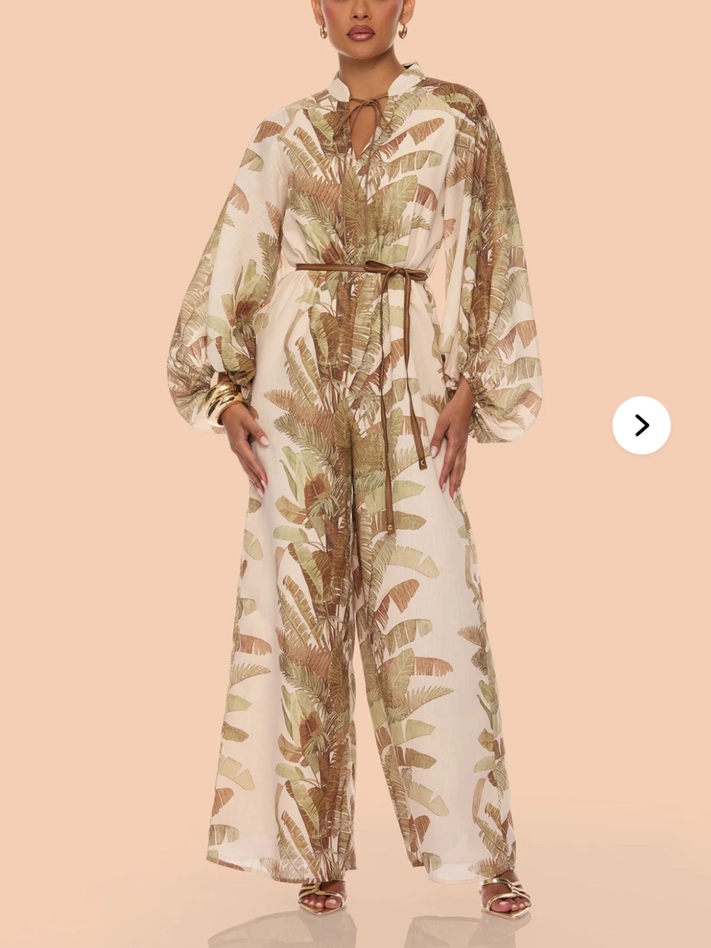 Tropical Leaf Print Luxe Jumpsuit - Cream & Olive fashion nova 1x 14/16 NWT